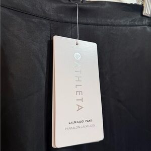 Athleta Satin wide leg Black Maxi pants trouser stretch waist w pockets